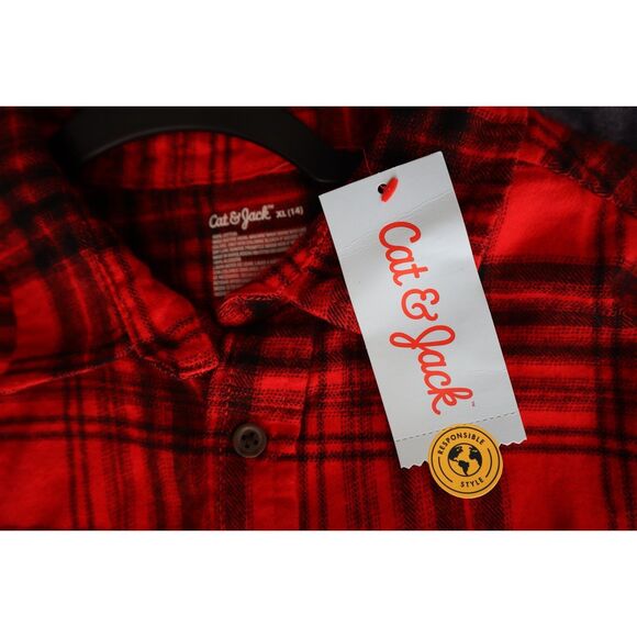 Cat & Jack Boy's Sz XL (14) Blue & Red Check L/S Flannel Button-Down Shirts 2-Pc - Picture 3 of 10